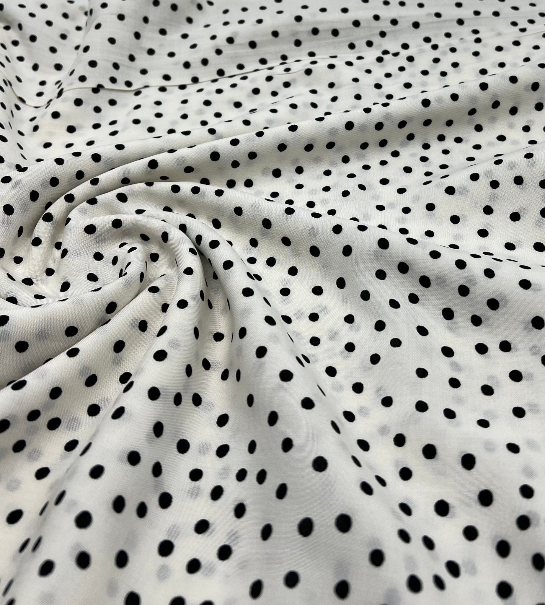 White Black Spot Lightweight Non Stretch Woven Fabric - T9 Fabrics
